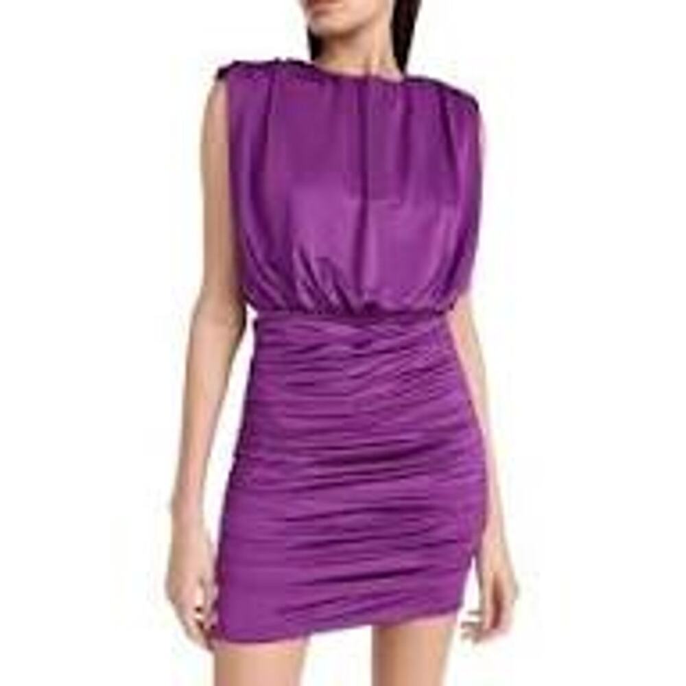 8 M Veronica Beard Bora Draped Mini Dress Ruched Bodycon stretch satin Purple